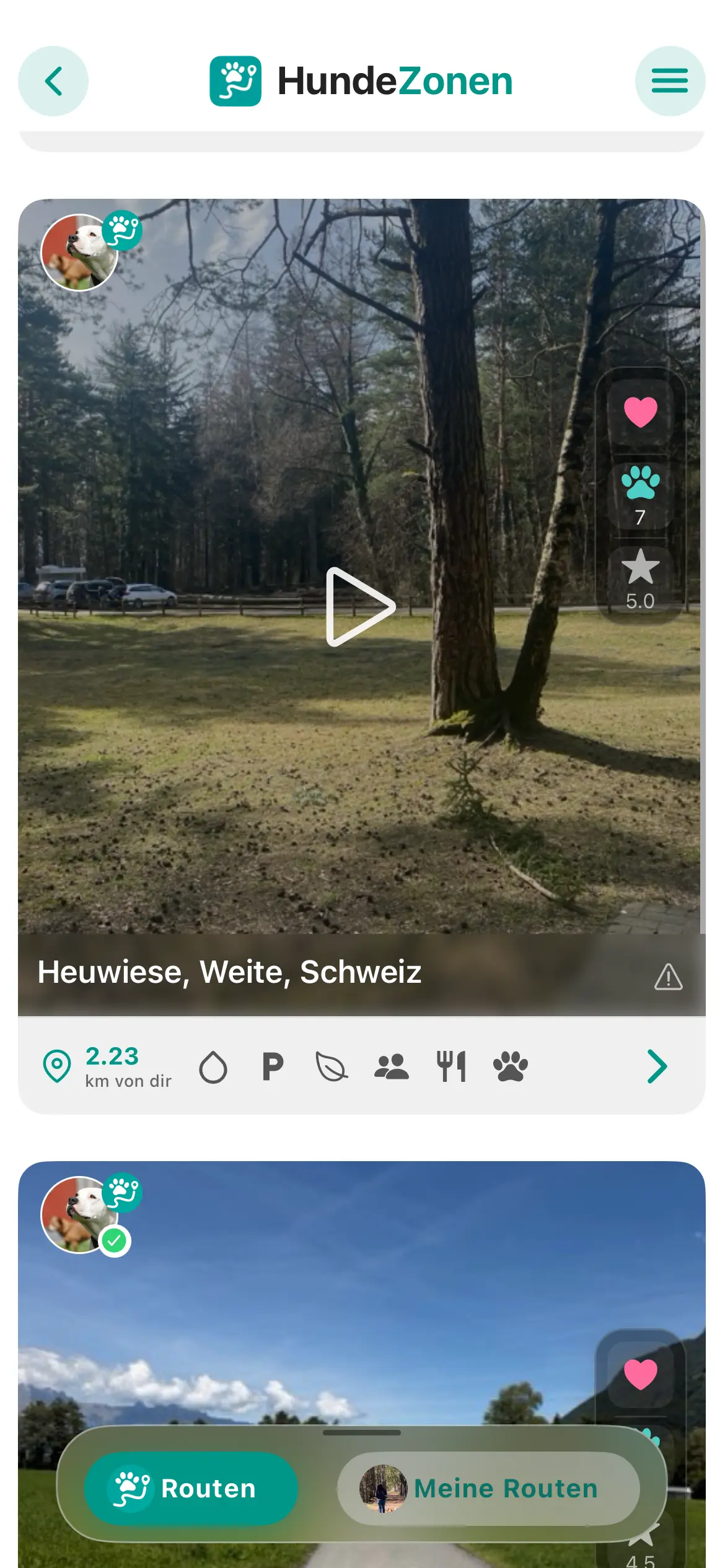 Routen-Feed in der HundeZonen App